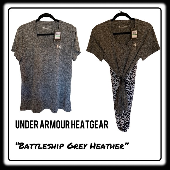 Under Armour Tops - NWT Under Armour HeatGear Battleship Grey Heather workout shirt. size Large.